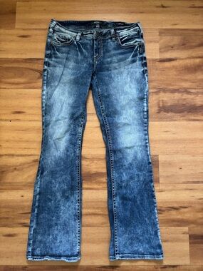 Silver Jeans Women's Distressed Medium Blue Bootcut Jeans